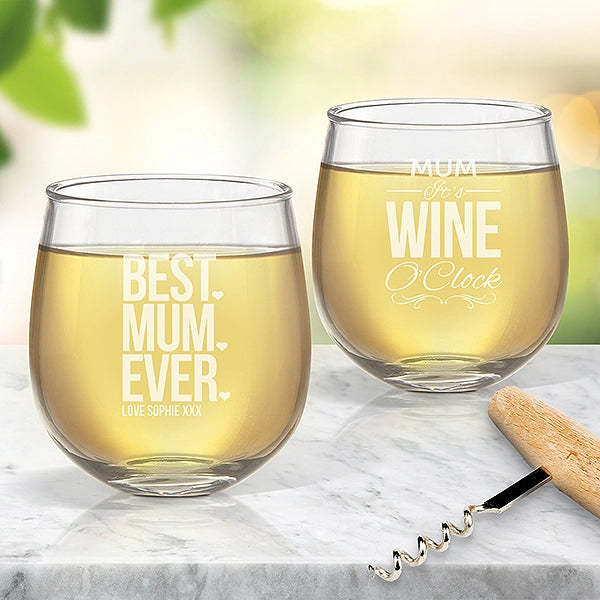 Personalised Stemless Wine Glasses for Mum