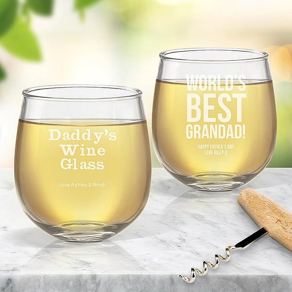 Personalised Stemless Wine Glasses for Dad