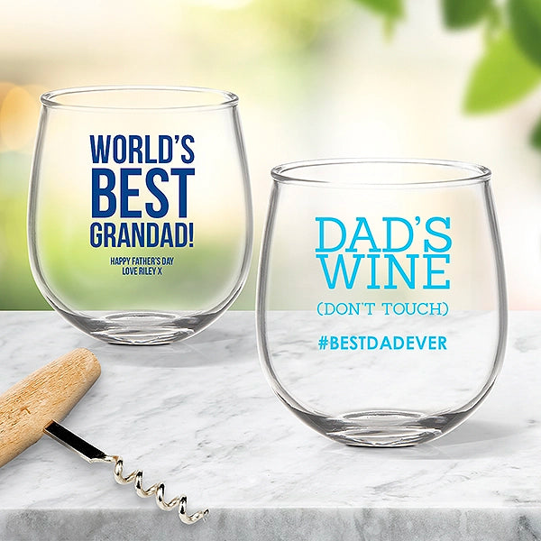 Personalised Colour Printed Stemless Wine Glasses for Dad