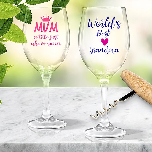 Personalised Colour Printed Stemless Wine Glasses for Mum