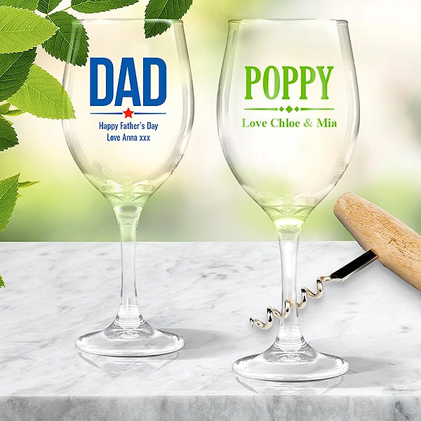 Colour Printed Wine Glasses for Dad