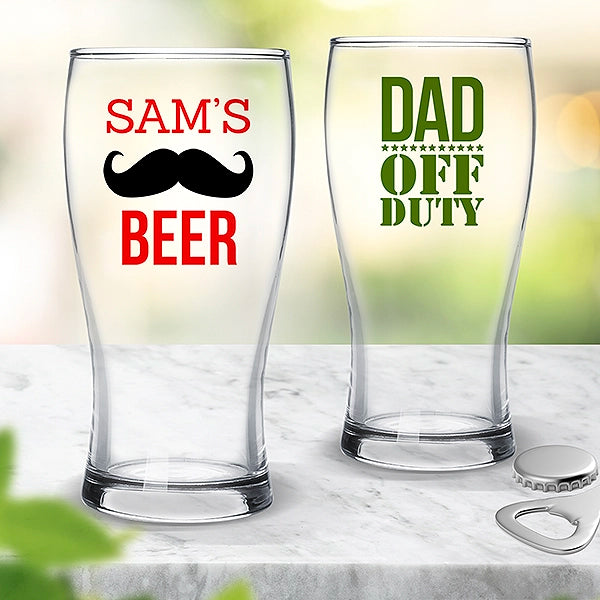 Personalised Colour Printed Beer Glasses for Dad