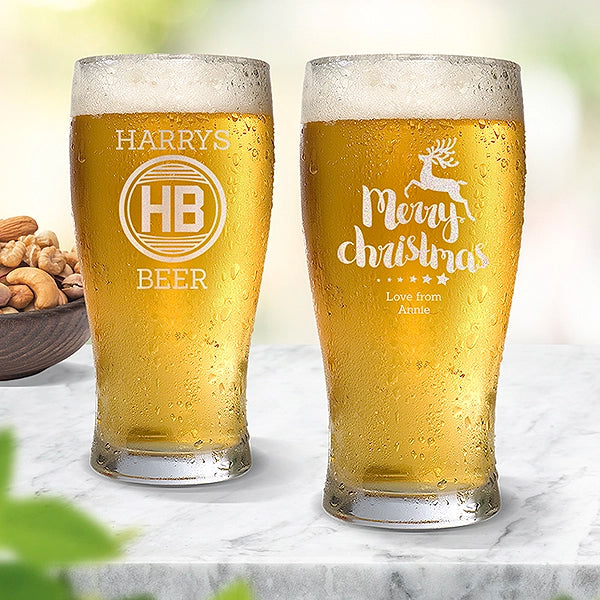 Christmas Engraved Standard Beer Glasses