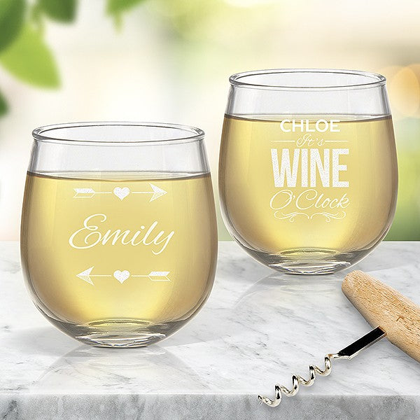 Personalised Engraved Stemless Wine Glasses