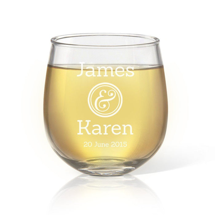 Couples Engraved Stemless Wine Glass