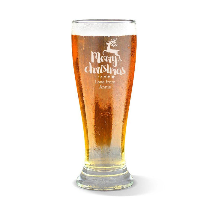 Reindeer Christmas Engraved Premium Beer Glass