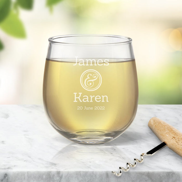 Couples Engraved Stemless Wine Glass