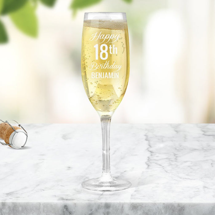 Fancy Happy Birthday Engraved Champagne Glass