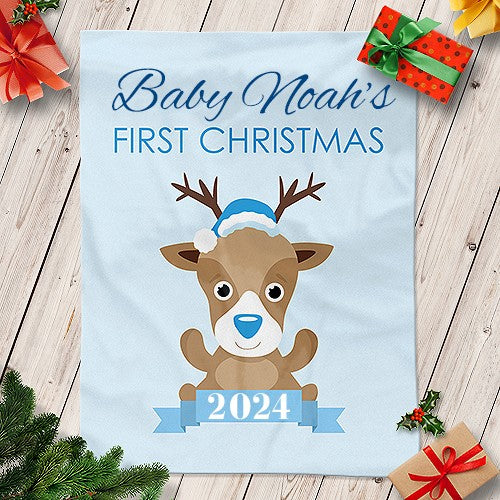 Blue First Christmas Blanket