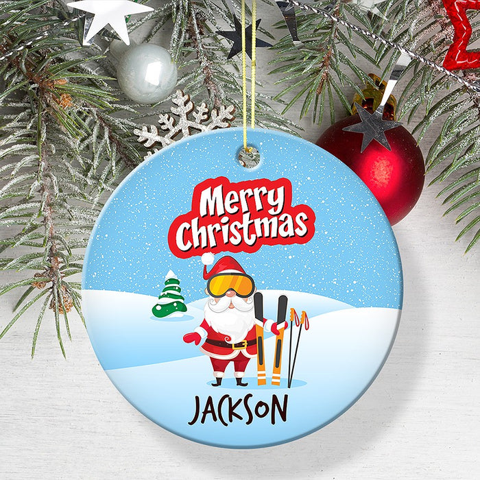 Skiing Round Porcelain Ornament