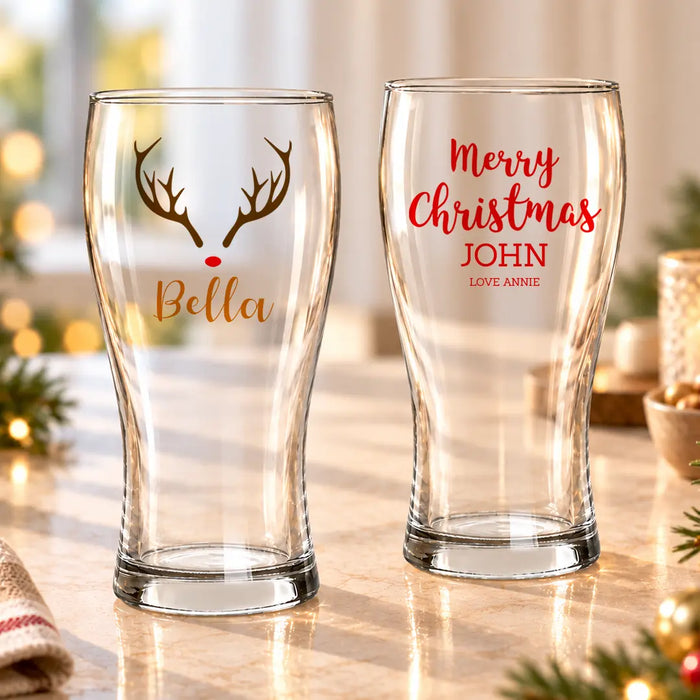 Personalised Christmas Colour Printed Beer Glasses