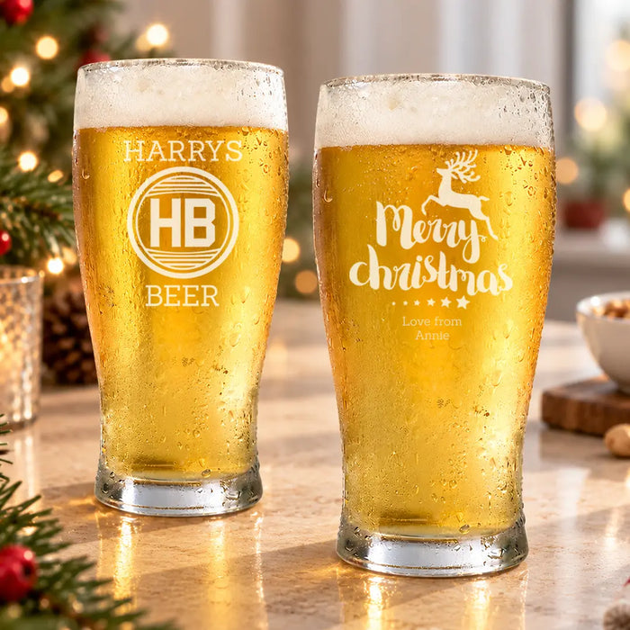 Personalised Christmas Beer Glasses