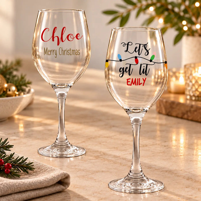 Christmas Colour Printed Wine Glasses