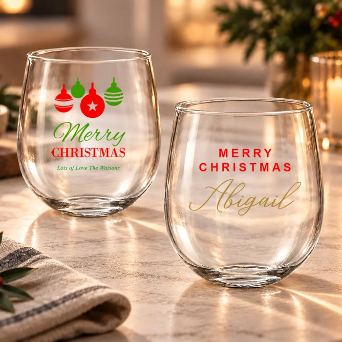 Christmas Colour Printed Stemless Wine Glasses
