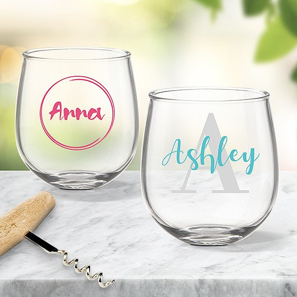 Personalised Colour Printed Stemless Wine Glasses