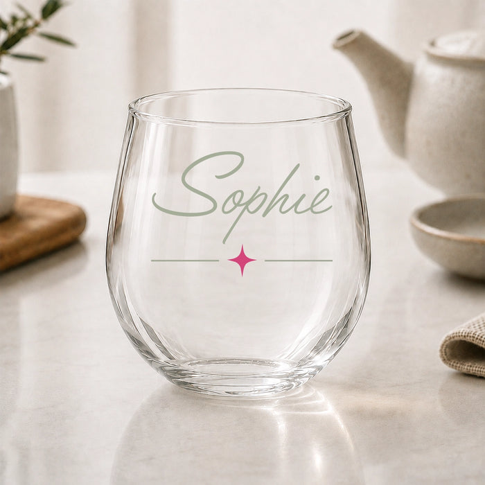 Name Script Coloured Stemless Wine Glass