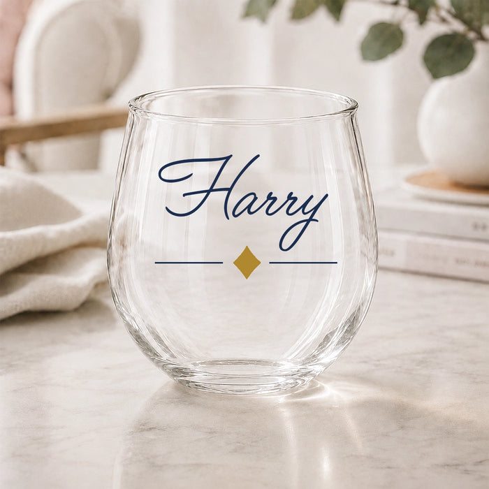 Name Script Coloured Stemless Wine Glass