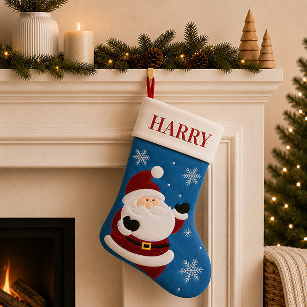 Happy Santa Blue Santa Stocking
