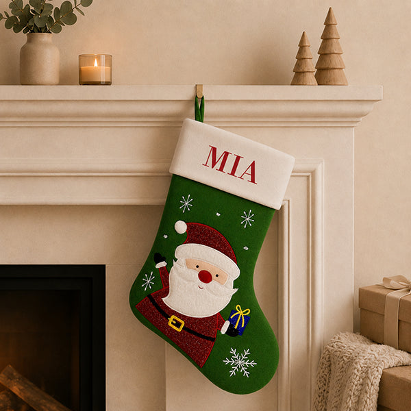 Happy Santa Green Santa Stocking