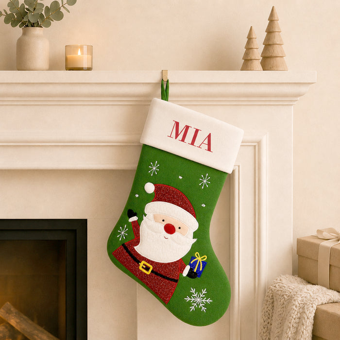 Happy Santa Green Santa Stocking