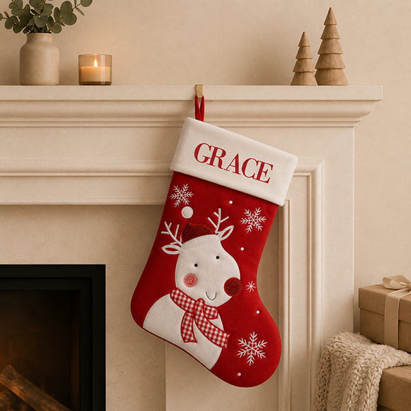 White Reindeer Red Santa Stocking