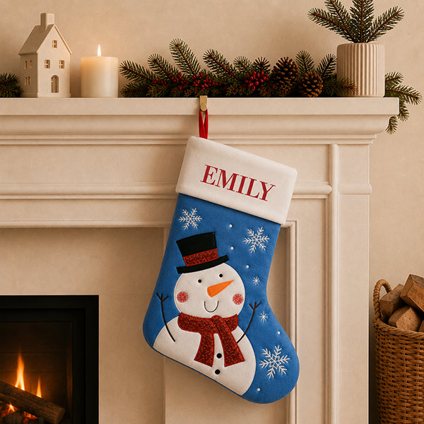 White Snowman Blue Santa Stocking