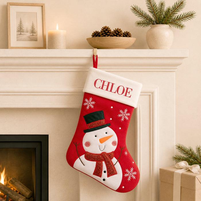 White Snowman Red Santa Stocking