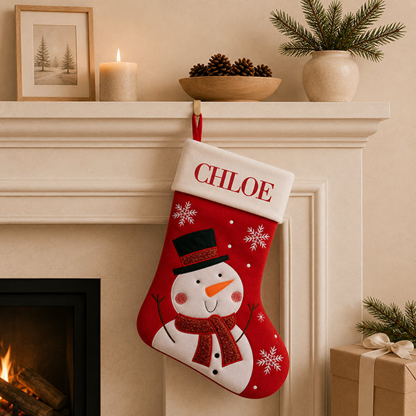 White Snowman Red Santa Stocking
