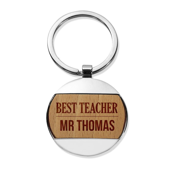 Best Teacher Engraved Round Metal Keyring