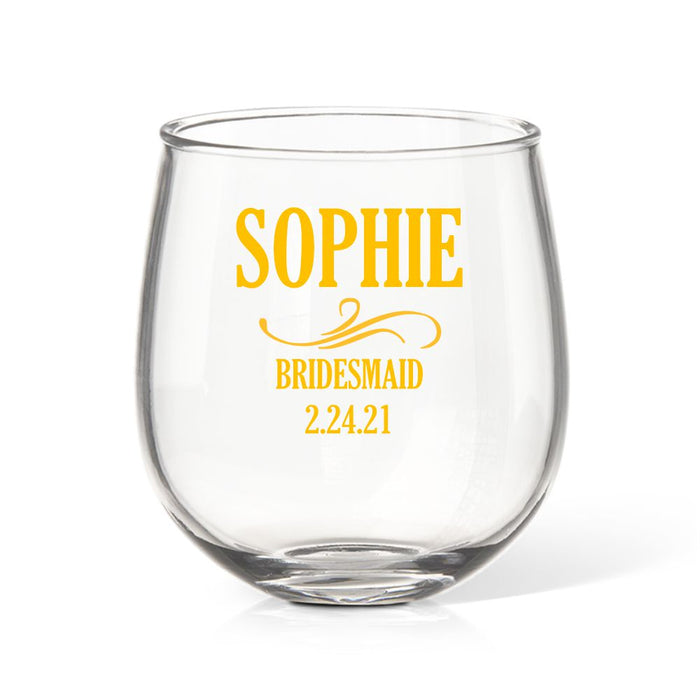 Bridal Party Coloured Stemless Wine Glass