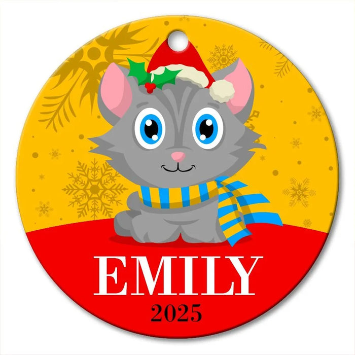 Cat Round Porcelain Ornament