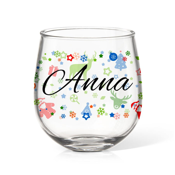 Christmas Pattern Coloured Stemless Wine Glass