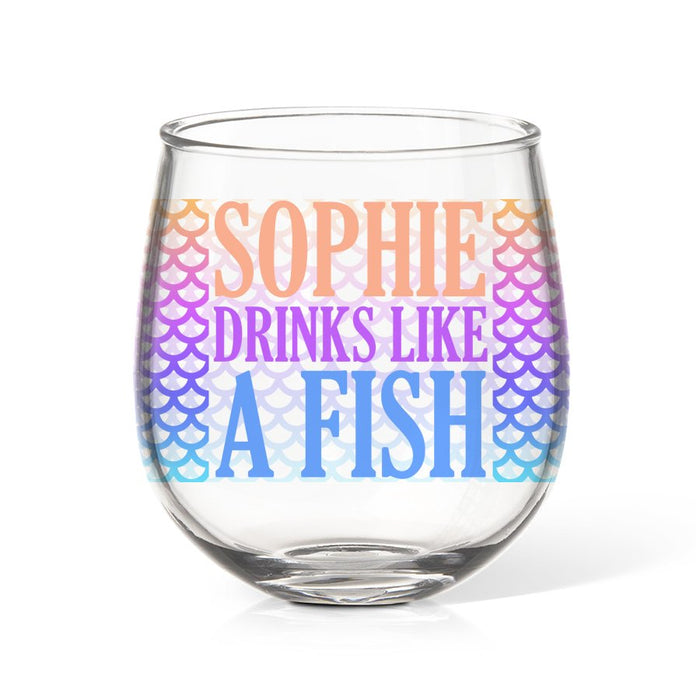 Fish Coloured Stemless Wine Glass