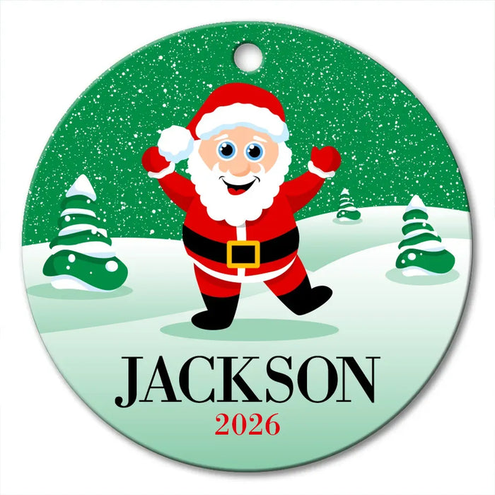 Green Snow Round Porcelain Ornament