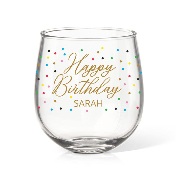 Happy Birthday Coloured Stemless Wine Glass