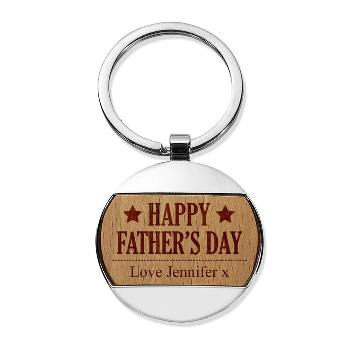 Happy Father's Day Engraved Round Metal Keyring