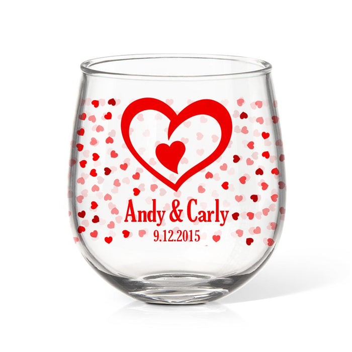 Hearts Coloured Stemless Wine Glass
