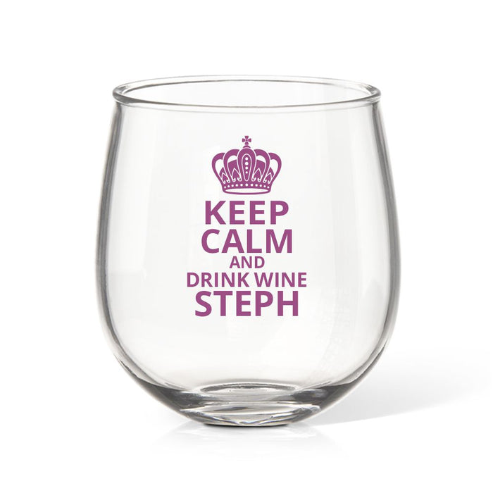 Keep Calm Coloured Stemless Wine Glass