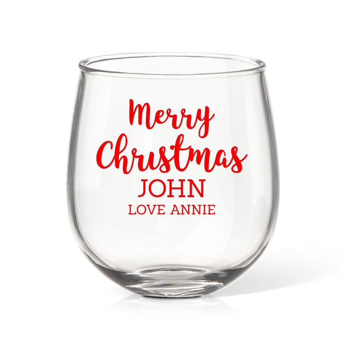 Merry Christmas Coloured Stemless Wine Glass