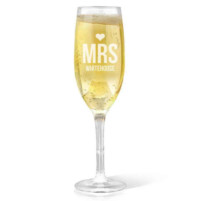 Mrs Heart Engraved Champagne Glass