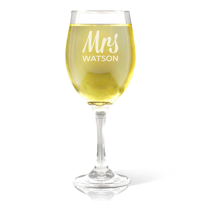 Mrs Engraved Wine Glass