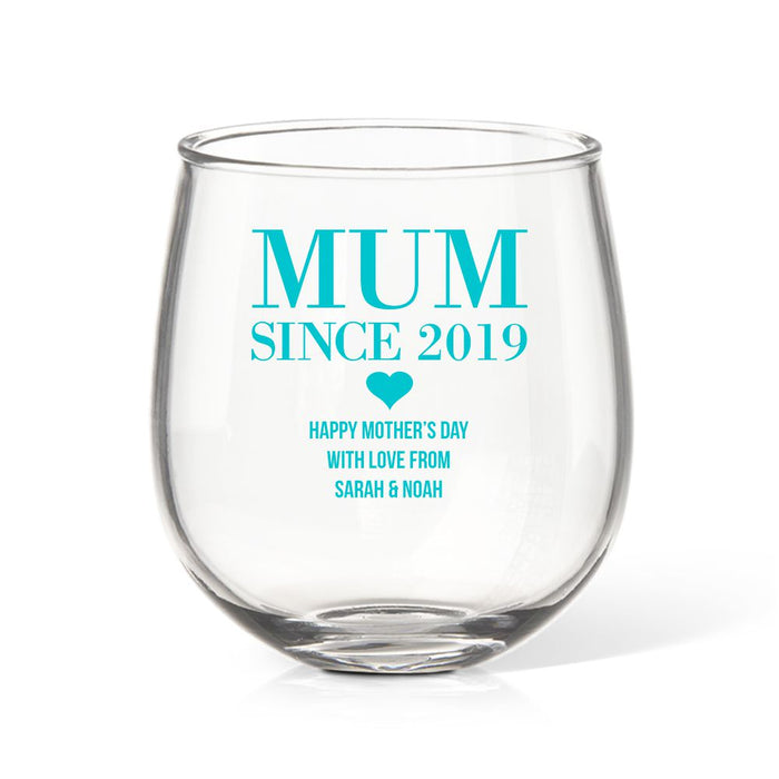 Mum Since Coloured Stemless Wine Glass