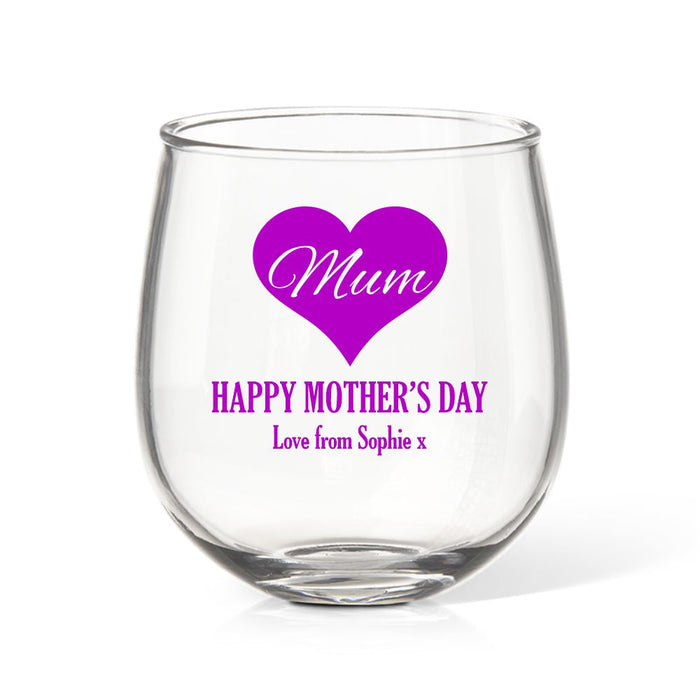Mum in Heart Coloured Stemless Wine Glass