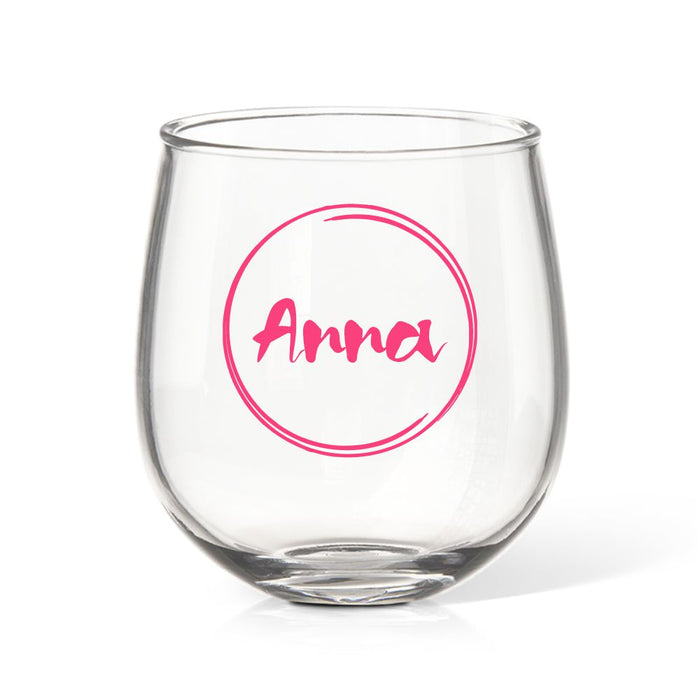 Name in Circle Coloured Stemless Wine Glass