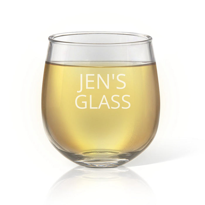 Person's Engraved Stemless Wine Glass