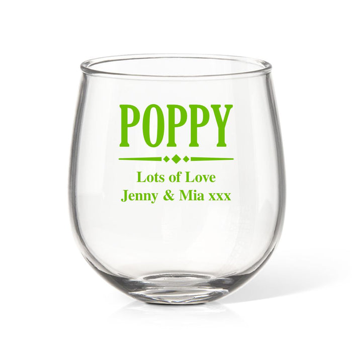 Poppy Coloured Stemless Wine Glass