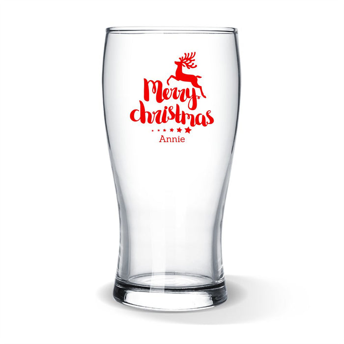 Reindeer Christmas Coloured Standard Beer Glass