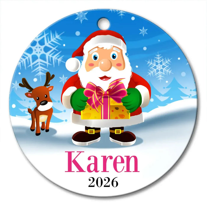 Santa Gift Round Porcelain Ornament