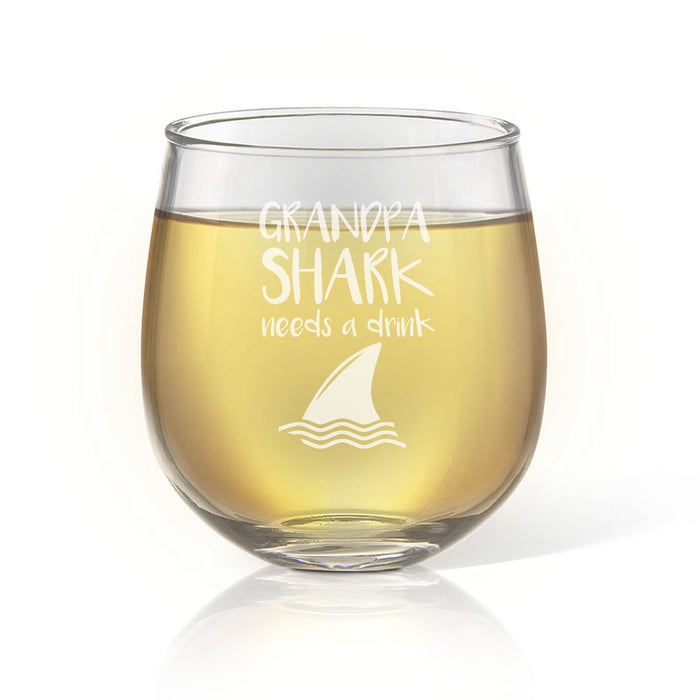 Shark Engraved Stemless Wine Glass