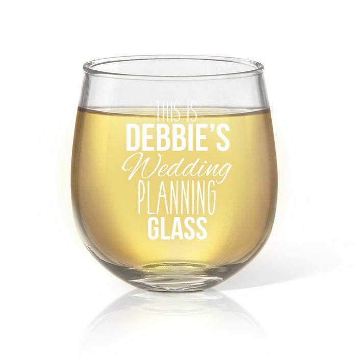 Wedding Planning Engraved Stemless Wine Glass